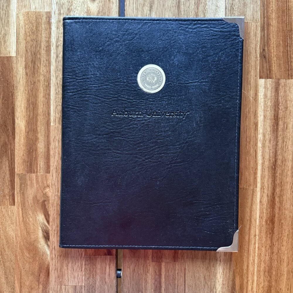 VTG Hazel Auburn University Padfolio Golden Medallion‎ Metallic Corners Embossed
